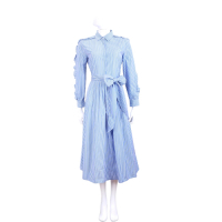 Max Mara-WEEKEND 藍白條紋荷葉邊襯衫式洋裝(附綁帶)