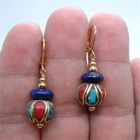 Dangling Handmade Nepal Blue Lapis Lazuli Gold Earrings Accessories women Dangle Charming Luxury jewelry Gift For Her Aurora