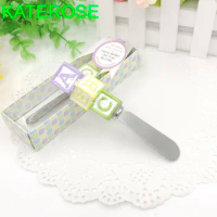 6PCS Chrome Spreader With Resin ABC Handle Baby Shower Favors Metal Butter Knife Newborn Baptism Party Giveaways For Guest
