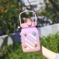 OEM SK-C468 Botol Minum Anak Gemoy Kotak 1500ML Warna Gradasi Bottle Tumblr Sedotan dan Tali Panjang
