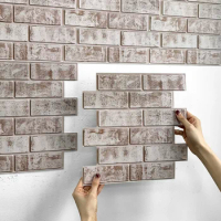 10Pcs 3D Whitewash Brick Peel and Stick Wall Tile Self Adhesive Faux Brick Wall Panel 3D Wall Sticker Backsplash Tile Sticker