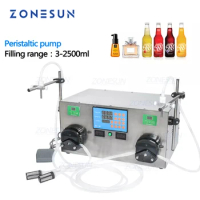 ZONESUN 2 Heads Perfume Water Juice Essential Oil Alcohol Hydrogen Peroxide Peristaltic Pump Liquid Filling Machine 3-2500ml