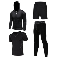 Men's running sports set Spring and autumn morning running clothes gym training equipment fitness clothes men's basketball tights