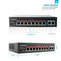 With 8 Port PoE Switch Adapter 8+2 Port Desktop Fast Ethernet Switch IEEE802.3af/at 104W For CCTV Network IP Cameras POE Powered