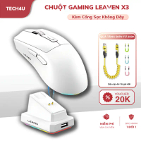 Chuột Gaming LEAVEN X3 CHIP PRO Thiết Kế Công Thái Học, Chuột Không Dây 2 Chế Độ Kèm Sạc Không Dây