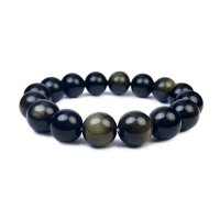 【YC 寶石】天然黑曜石經典奢華金曜石手鍊12mm(B17)