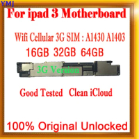 Original Unlocked Motherboard for iPad 3, With IOS System, WiFi, WiFi+Cellular, 3G Version, Mainboard, 16GB, 32GB, 64GB Tested