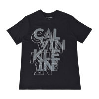 CK Calvin Klein字母LOGO燙印設計V領短袖T恤(男款/黑)