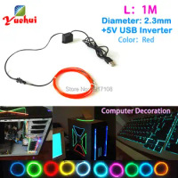 1Meter 2.3mm 5VUSB 10 Colors steady on driver Flexible Glow EL Wire Rope Neon Lights Electroluminescent For Wedding Decoration