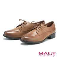 MAGY 蠟感綁帶真皮低跟牛津鞋 棕色
