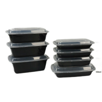 ♘1000ml美式長方形一次性餐盒外賣打包盒黑白透明凸蓋飯盒西式