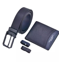 Charles Berkeley Tumbled Leather Wallet &amp; Matte Black Buckle Belt Combo Gift Set