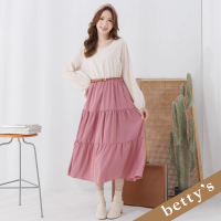【betty’s 貝蒂思】蕾絲拼接腰帶蛋糕洋裝(米色)