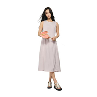 ชุดเดรสยาวผู้หญิง Regular Plain Weave Sleeveless Dress (Korea) สีชมพู Mauve Chalk