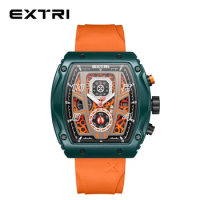 Extri 2023 Hot Sale Fashion Unique Style Silicone Band Men Chronograph Stainless Steel Back High Quality Watches With Box
