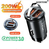 Pengecas Kereta, Kebeteme, 200W, QC3.0 PD, USB Super Pantas, Jenis C, Penyesuai Caj Cepat, 100W USB 