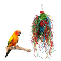 3pcs/set Colorful Parrot Shredder Toy Hanging Parrot Cage Foraging Toy Parrot Vine Ball Grass Toy Paper/wood
