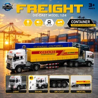 Freight Die Cast 1:24 Truk Kontainer Trailer Metal Mainan Koleksi Light Sound Pull Back Miniatur Ken