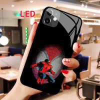 Spider-Man Luminous Tempered Glass phone case For Apple iphone 13 14 Pro Max Puls Luxury All Inclusiv LED Backlight new cover