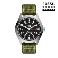 【FOSSIL 官方旗艦館】Defender 文青復古日曆太陽能指針手錶 綠色尼龍錶帶 46MM FS5977