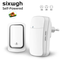 SIXWGH Wireless Doorbell No Battery required Waterproof Self-Powered Door bell Sets Home Outdoor Kinetic Ring Chime Doorbell