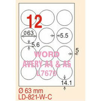 【龍德】LD-821-TI-C (圓形) 透明三用標籤(可列印) 63mm圓  20大張/包