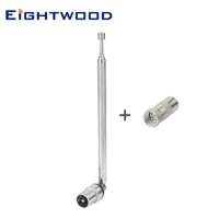 FM Radio Aerial TV Male Connector 5 Section Telescopic Antenna and TV Female to F Male Connector for TV FM AM Stereo Reception