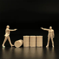 1/64 Scale Unpainted Resin Model John Wick And Jason Figures Oil Drum Dioramas Scene Layout Miniature Figurines