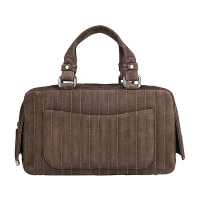 展示品CHANEL 雙C LOGO麂皮拉鍊手提包(棕)