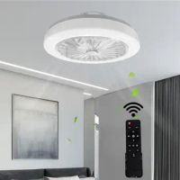 Modern Ceiling Fan w/Light and Remote Control 3 Gear Minimalism All White Electric Fan 5 Blades Home Timing LED Ceiling Lamp Fan