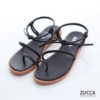 ZUCCA-編繩繞指環帶涼鞋-黑-z7001bk