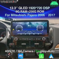 Carplay 12.3 '' QLED Android 14.0 2Din 8GB+256GB Car Multimedia Player GPS map DSP 4G LTE Wifi For Mitsubishi Pajero 2006 - 2017