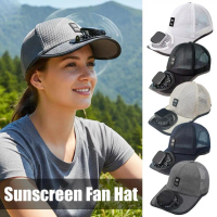 Solar Fan Cap Outdoor Camping Hat Sun Protection Cooling 51+rating Mesh 54 60 Breathable Cm UPF N0W6