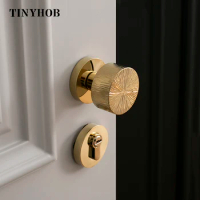 Tinyhob Hammer Pattern Brass Door Lock Set Brass Interior Bedroom Bathroom Double Wood Door Furniture Indoor Door Handle Lockset