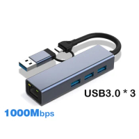 USB C HUB Type C Splitter USB Hub With 3 USB 3.0 1000Mbps RJ45 Ethernet Interface Docking Station Adapter For Laptop PC iPad