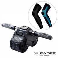 [Leader X]升級智能計數 自動回彈靜音健腹輪+XW-03進化版X型運動壓縮護膝腿套(單只入)