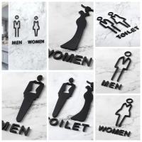 Plak Penunjuk Pengingat Akrilik Tanda Tandas Lelaki Wanita Hitam 3D Tanda Wc Emas Plak WC Papan pint