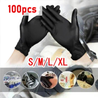 100pcs M Black Nitrile Gloves 7mil Kitchen Disposable Synthetic Latex Gloves For Household Kitchen Cleaning Gloves Powder free