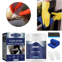 100g Heavy Grease Cleaner All Purpose Kitchen Cleaner Powder Degreaser Cleaner with Gloves&amp;Rag&amp;Sponge for Grill Oven Stove Pots