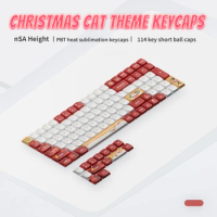 ECHOME Christmas Cat NSA Height PBT Heat-sublimation Keycap 114 Keys Short Ball Cap Low Profile Key Cap for Mechanical Keyboard