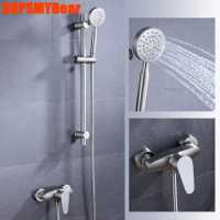 Hot Cold Shower Set Bathroom Wall Mount Shower System Brush Nickel SUS304 Stainless Steel Bath Faucet Handheld SPA Rain Torneira