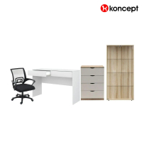 Koncept Furniture ชุดโต๊ะทำงาน รุ่น Pause & ตู้โชว์กระจกใส Bebby สีไม้อ่อน