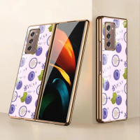Z Fold 3 Funda Case for Samsung Galaxy Z Fold 3 Z Flip 3 Blueberry Pattern Tempered Glass Coque Phone Case Cove Capa Z Fold 3