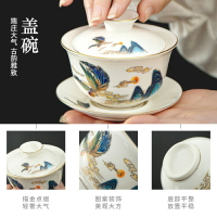 羊脂玉茶具套裝家用功夫蓋碗茶杯德化白瓷辦公室會客泡茶陶瓷茶壺