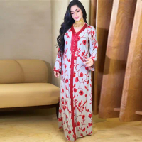 Ramadan Eid Women Jellaba Dubai Abaya Loose Maxi Dress Jalabiya Muslim Long Sleeve Robe Trim Party Gown Morocco Apparel