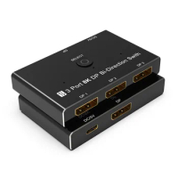 DisplayPort Switch 3 Port DP 1.4 Switcher Box Bi-Direction 1X3 3x1 32.4Gbps 8K@30Hz 4K@144Hz For Display Port PC Monitor