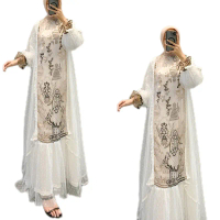 Cek Dress / Gamis kondangan Bahan Brukat Tile Bunga Bordir Gamis putih Kasual Kondangan Wisuda Kekin