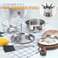 Stainless Steel Cheese Chocolate Fondue Melting Pot Set w/ 6 Forks