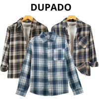 Áo Sơ Mi Flannel Kẻ Caro Dài Tay Nam Nữ DUPADO Chất Liệu Dạ Cotton Cổ Bẻ Màu Đen Xanh Than Kẻ Sọc M0