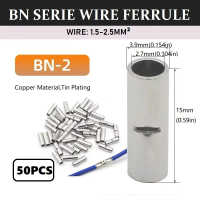 LOD TGHN 555 — 50 pieces, small copper tube ferrule (BN2), non‑insulated butt splice terminal lug, f